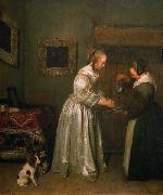 Gerard ter Borch the Younger, A lady washing her hands.